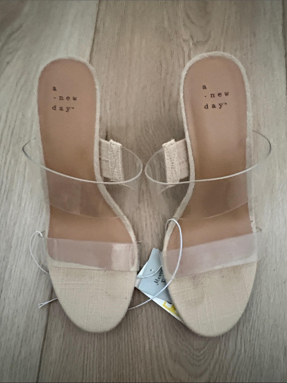 a new day Beige Slide Mules with Clear Vinyl Straps